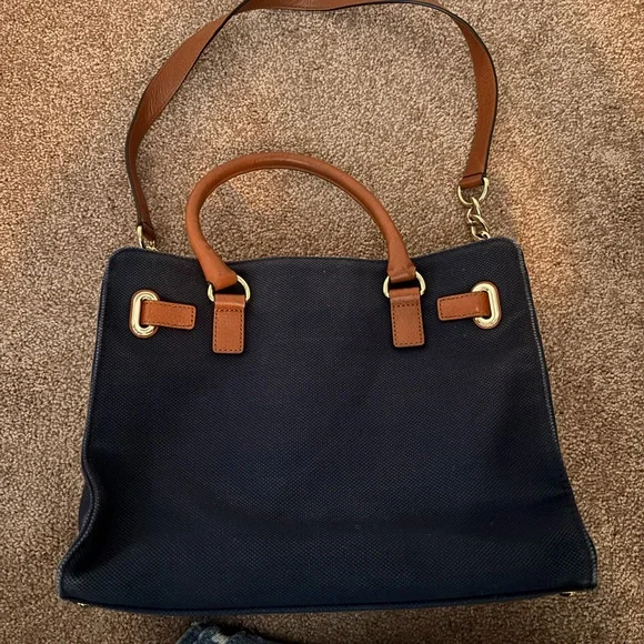 Michael Kors Dark Blue and Tan Satchel - Picture 2 of 4